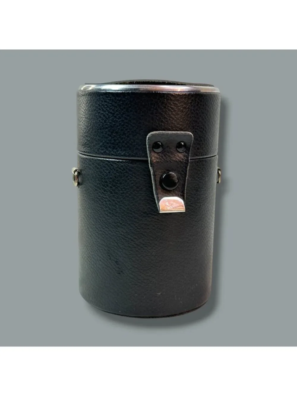Black Leatherette Vintage Lens Case With Metal Accents & Snap Closure - 6